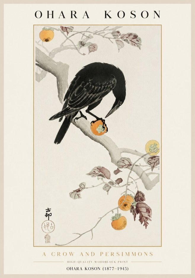 Ohara Koson A Crow and Persimmons No1 - Affiche