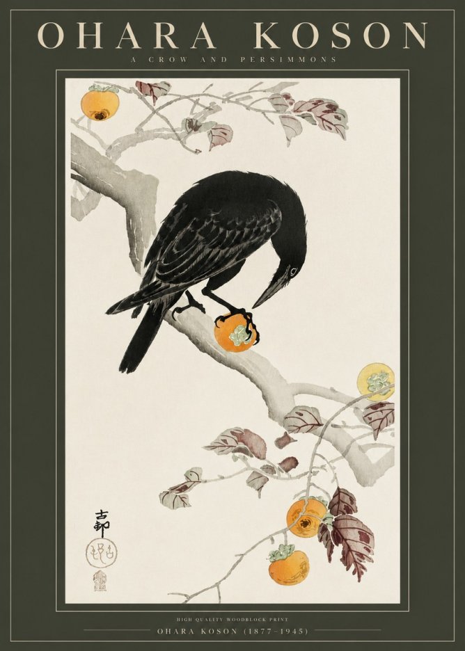 Ohara Koson A Crow and Persimmons No2 - Affiche