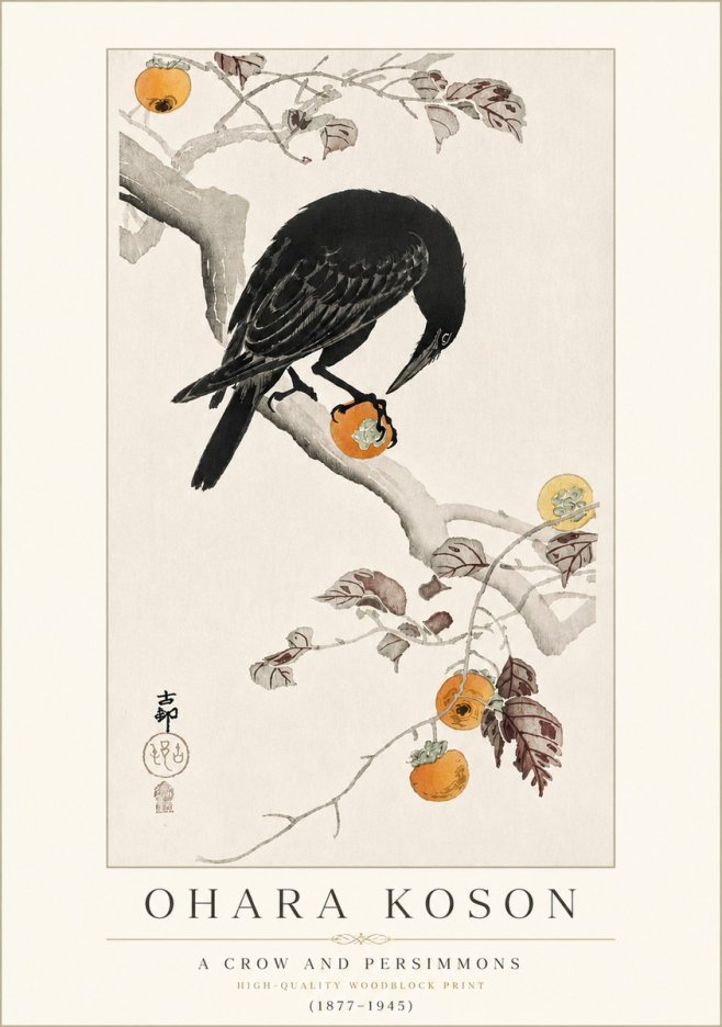 Ohara Koson A Crow and Persimmons No4 - Affiche