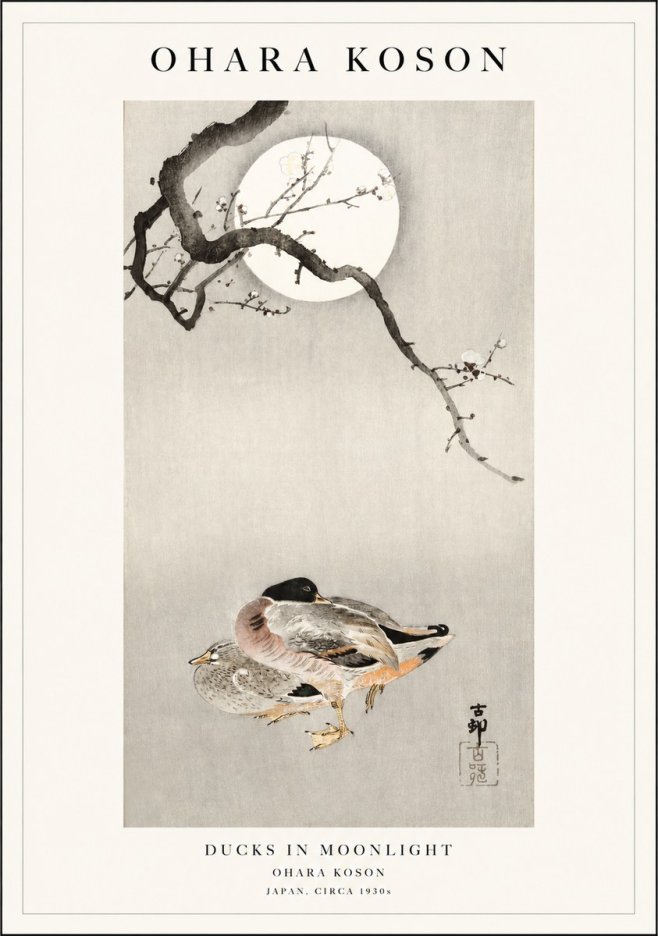Ohara Koson Ducks in Moonlight No1 - Affiche