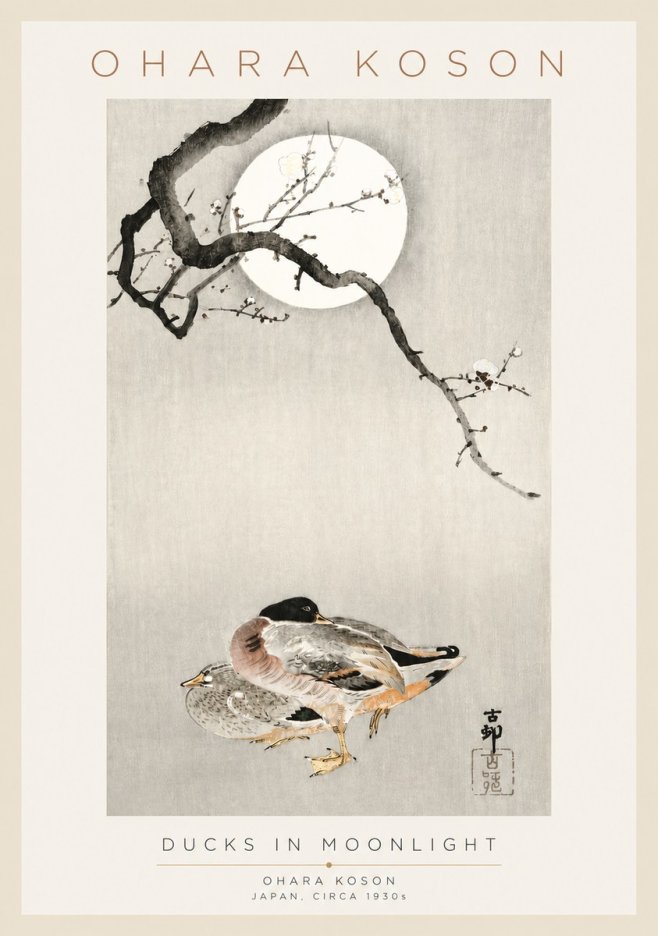 Ohara Koson Ducks in Moonlight No3 - Affiche