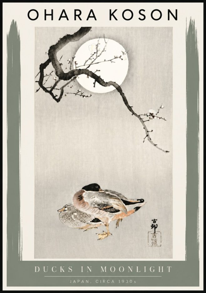 Ohara Koson Ducks in Moonlight No4 - Affiche