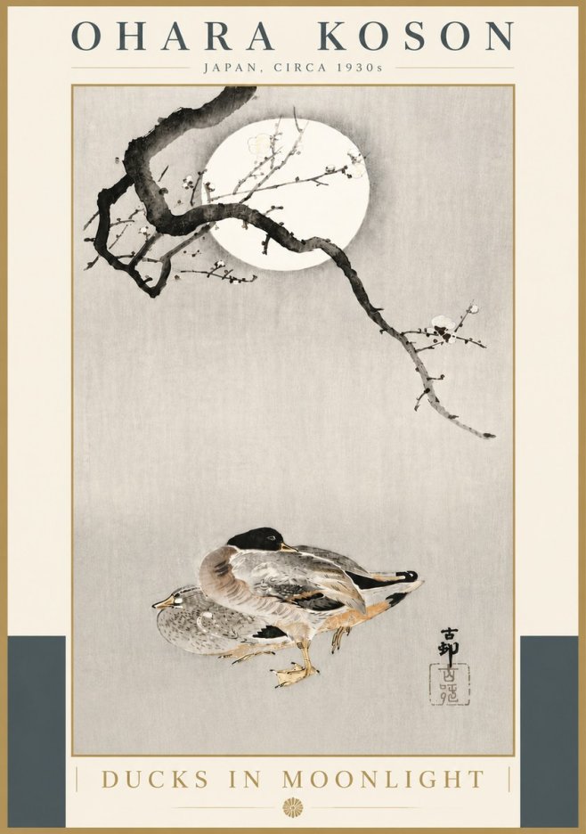 Ohara Koson Ducks in Moonlight No5 - Affiche