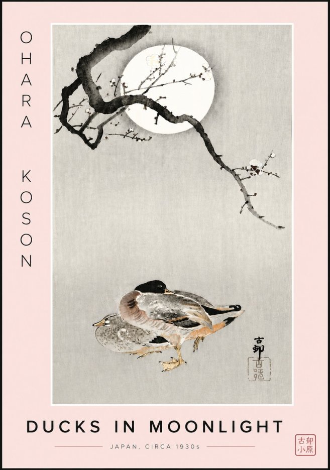 Ohara Koson Ducks in Moonlight No6 - Affiche