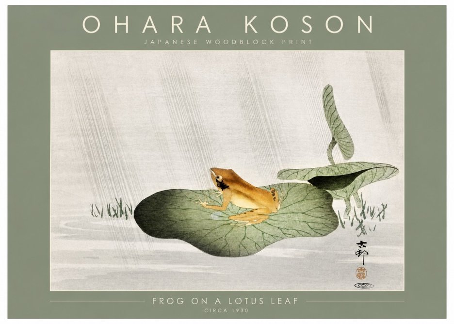 Ohara Koson Frog on a Lotus Leaf No2 - Affiche