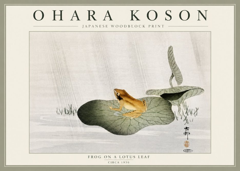Ohara Koson Frog on a Lotus Leaf No6 - Affiche