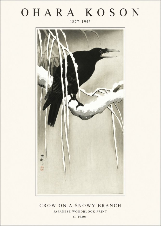 Ohara Koson Crow on a Snowy Branch III No1 - Affiche
