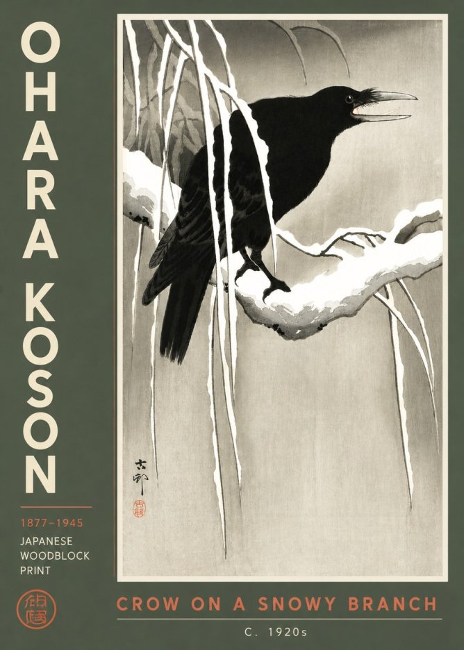 Ohara Koson Crow on a Snowy Branch III No3 - Affiche