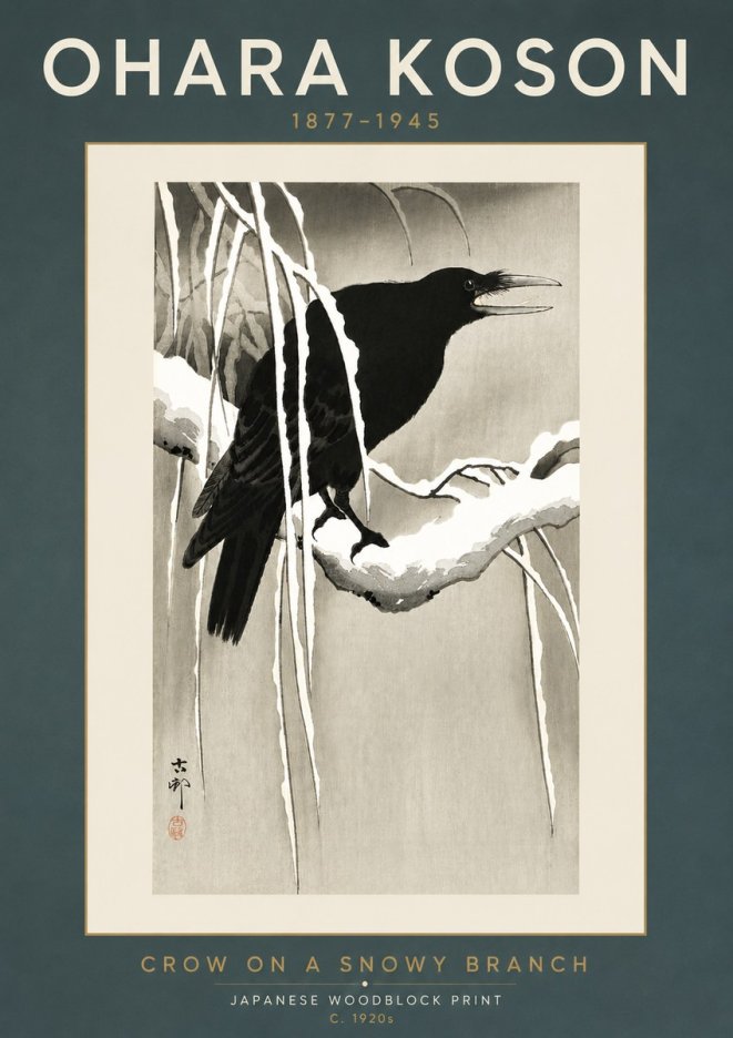 Ohara Koson Crow on a Snowy Branch III No5 - Affiche