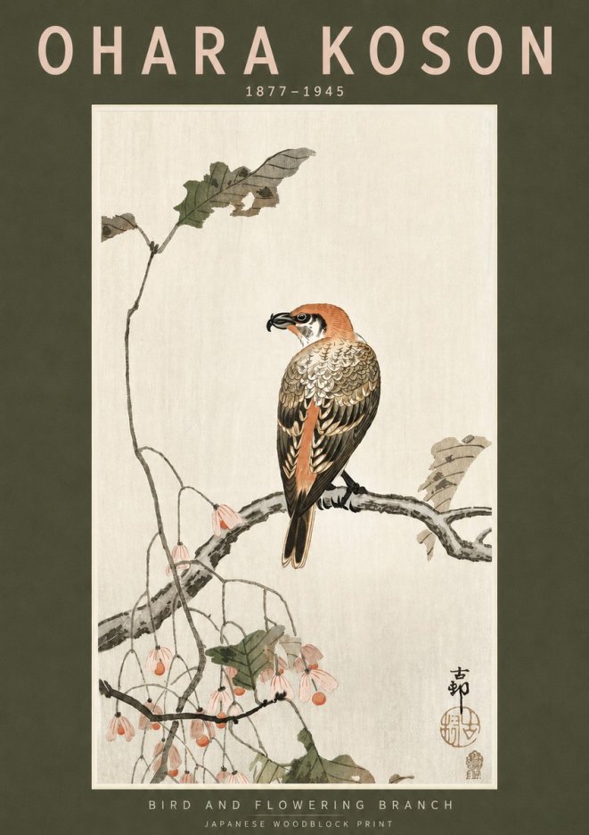 Ohara Koson Bird and Flowering Branch No3 - Affiche