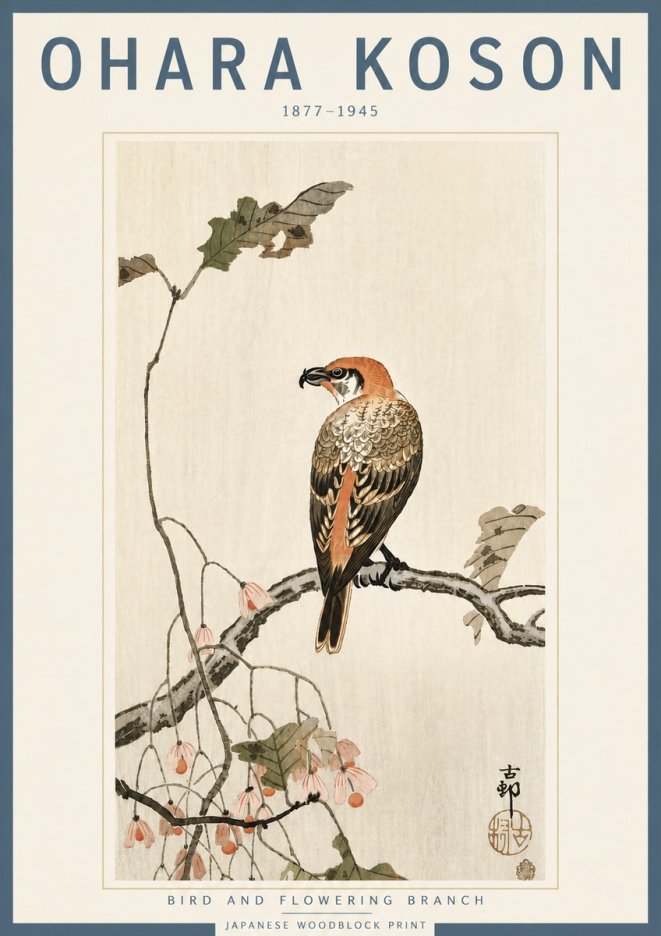 Ohara Koson Bird and Flowering Branch No4 - Affiche