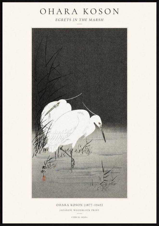 Ohara Koson Egrets in the Marsh No1 - Affiche