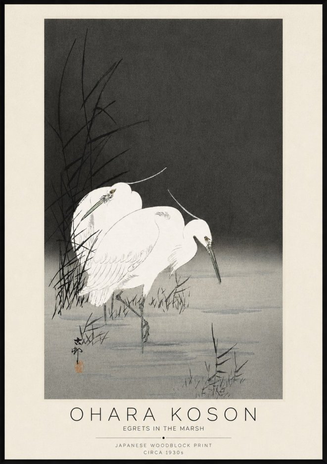 Ohara Koson Egrets in the Marsh No3 - Affiche