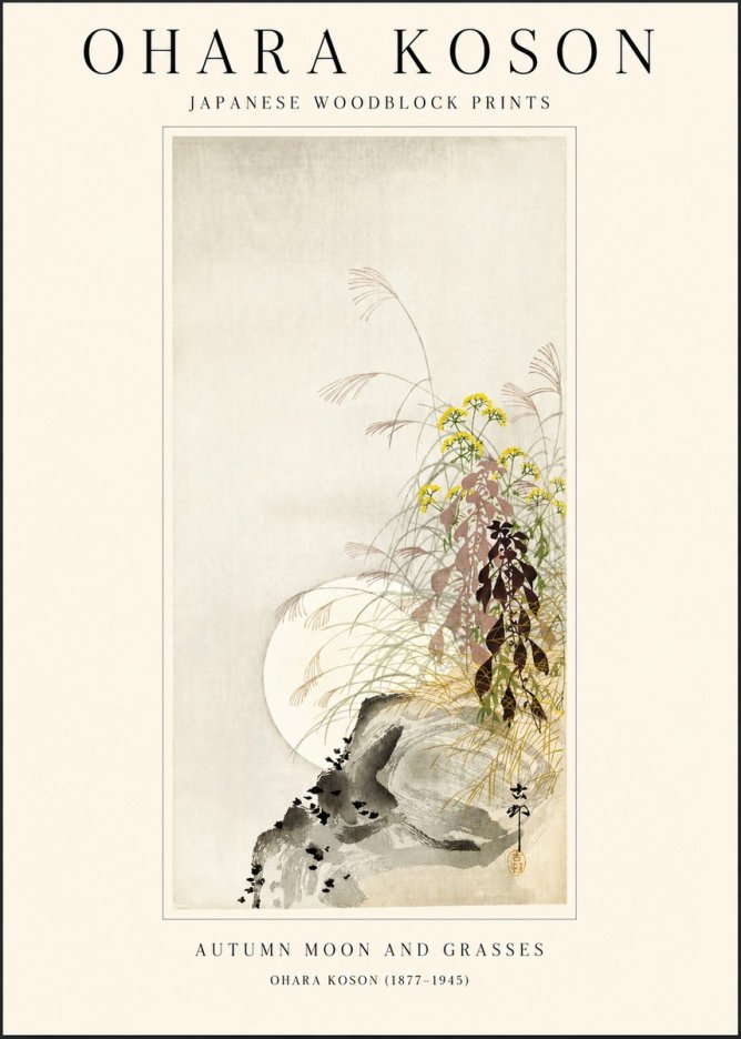 Ohara Koson Autumn Moon and Grasses No1 - Affiche