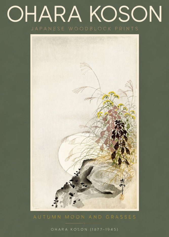 Ohara Koson Autumn Moon and Grasses No2 - Affiche