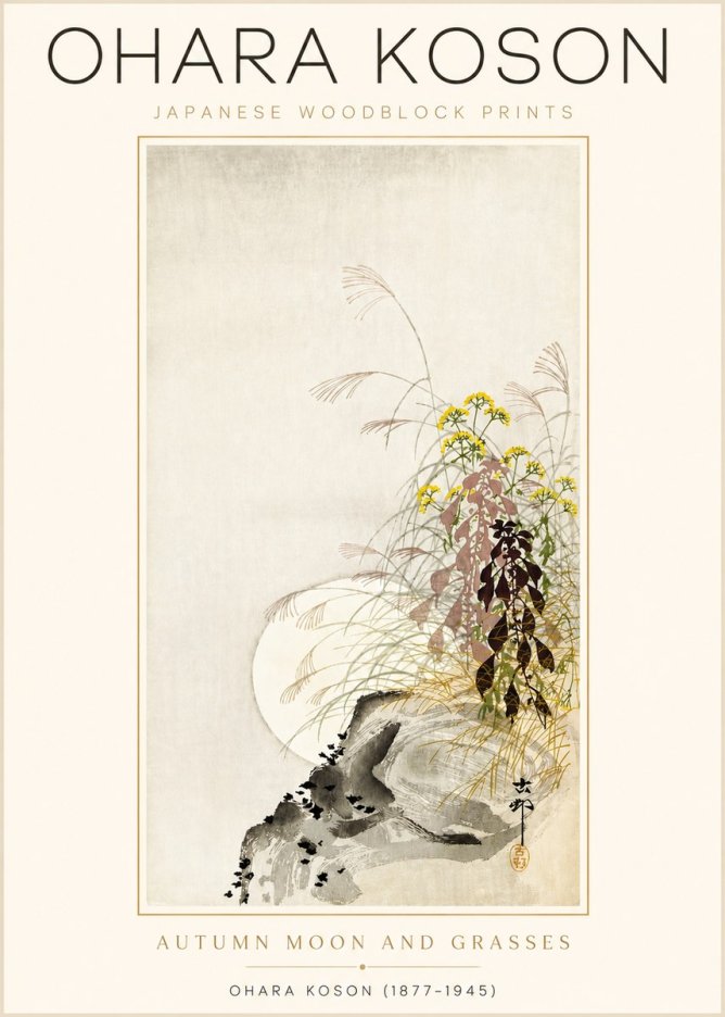 Ohara Koson Autumn Moon and Grasses No3 - Affiche