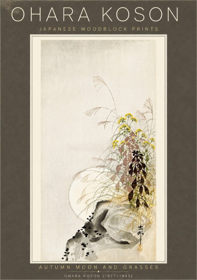 Ohara Koson Autumn Moon and Grasses No6 - Affiche