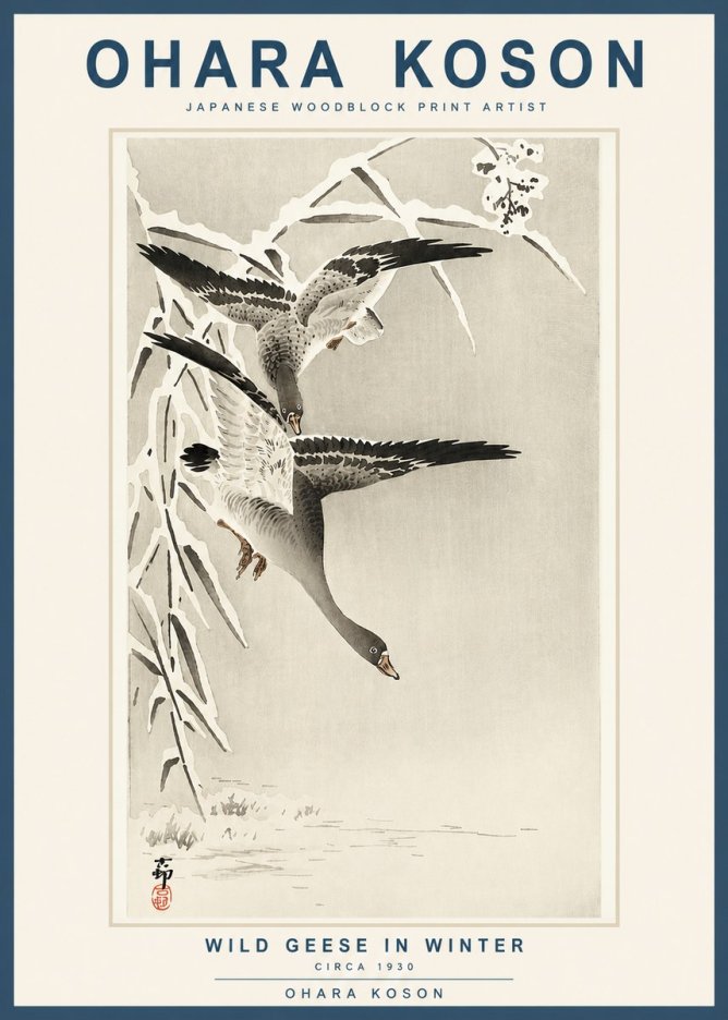Ohara Koson Wild Geese in Winter No3 - Affiche