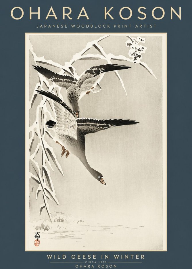 Ohara Koson Wild Geese in Winter No4 - Affiche