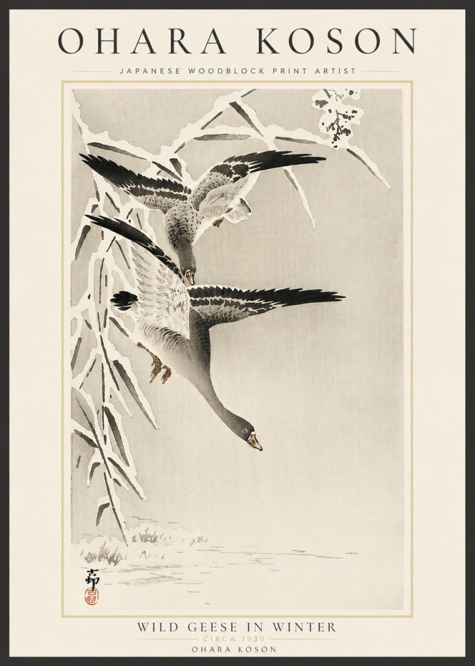 Ohara Koson Wild Geese in Winter No6 - Affiche