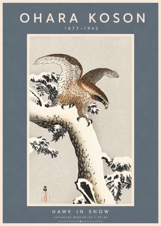 Ohara Koson Hawk in Snow No3 - Affiche