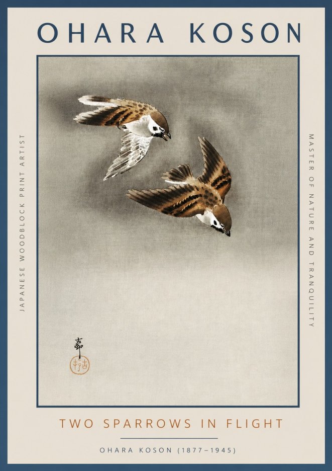 Ohara Koson Two Sparrows in Flight No3 - Affiche