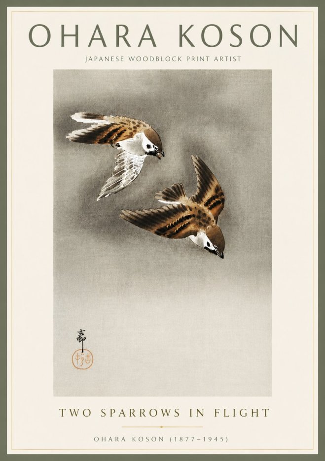 Ohara Koson Two Sparrows in Flight No4 - Affiche
