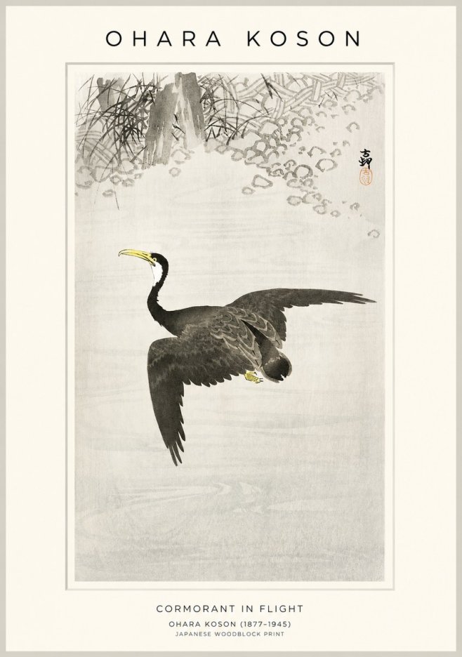 Ohara Koson Cormorant in Flight No1 - Affiche
