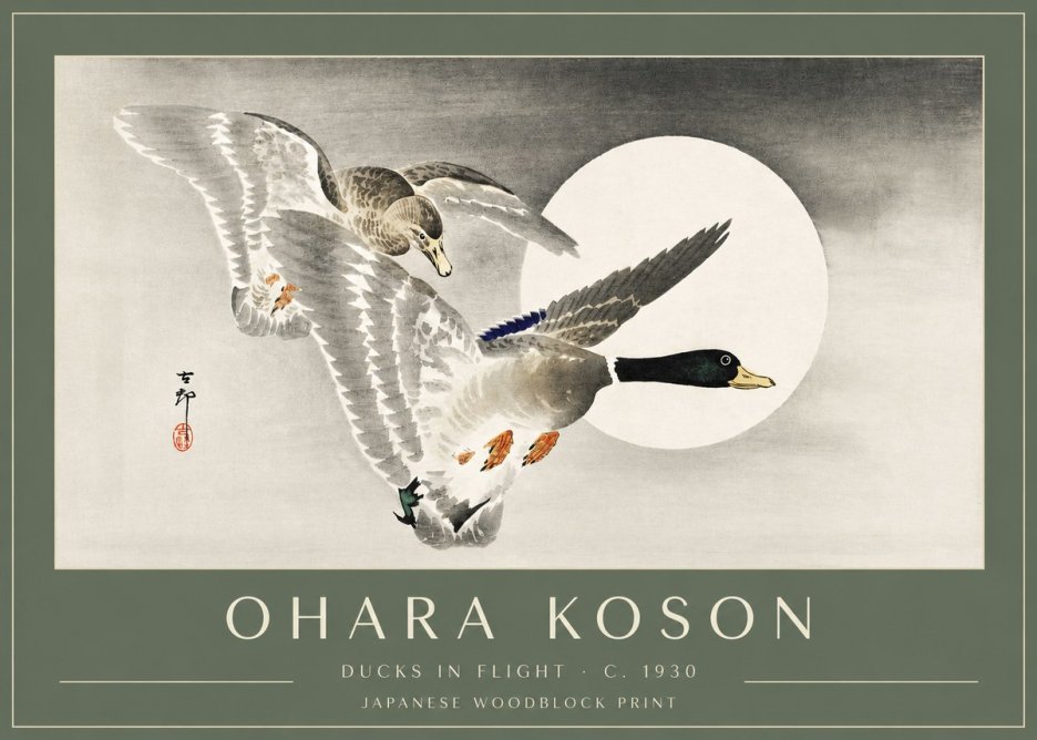 Ohara Koson Ducks in Flight No3 - Affiche