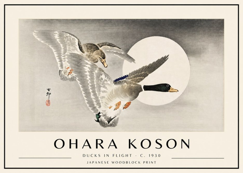 Ohara Koson Ducks in Flight No4 - Affiche