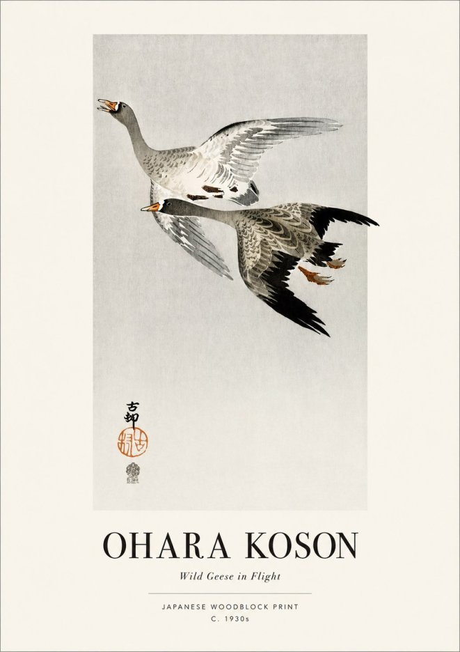 Ohara Koson Wild Geese in Flight III No1 - Affiche