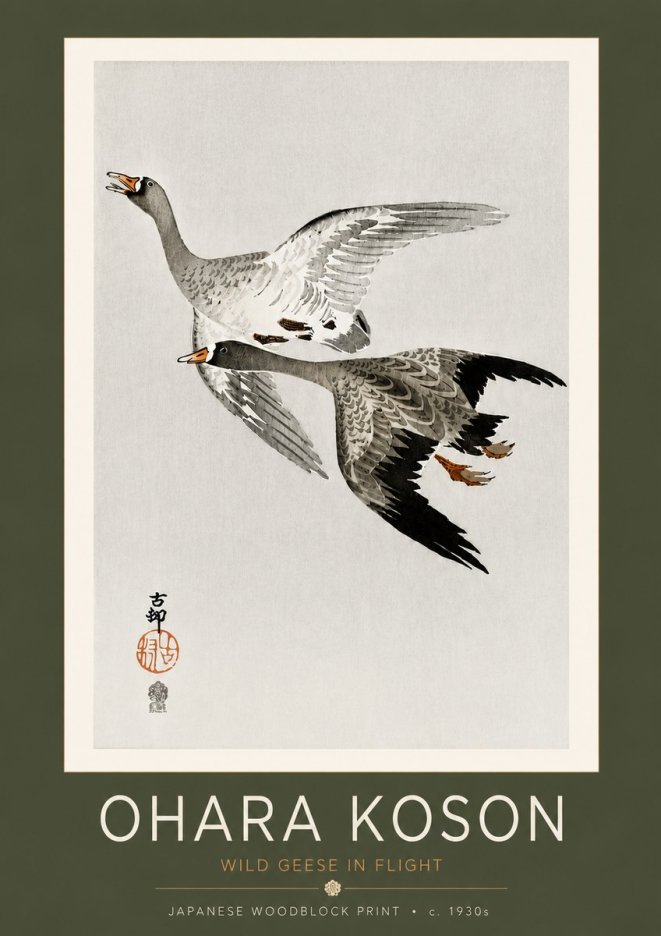 Ohara Koson Wild Geese in Flight III No4 - Affiche