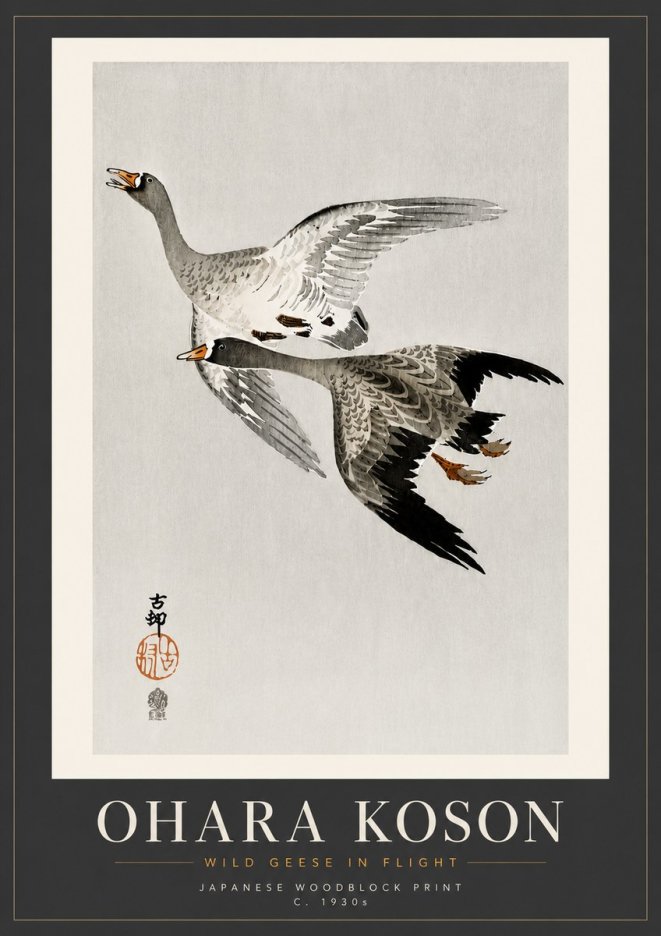 Ohara Koson Wild Geese in Flight III No5 - Affiche