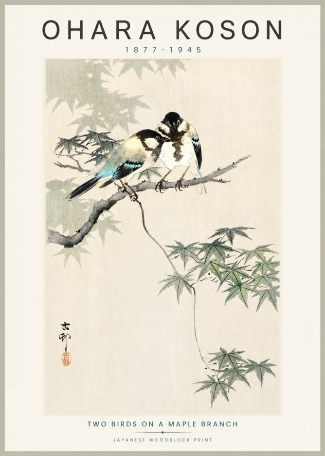 Ohara Koson Two Birds on a Maple Branch No3 - Affiche