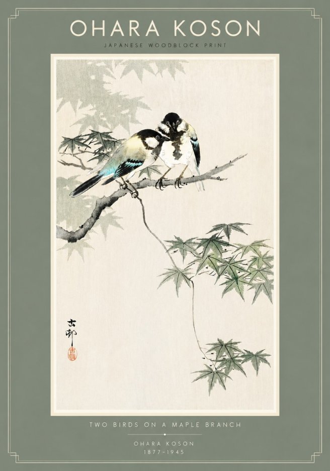 Ohara Koson Two Birds on a Maple Branch No4 - Affiche
