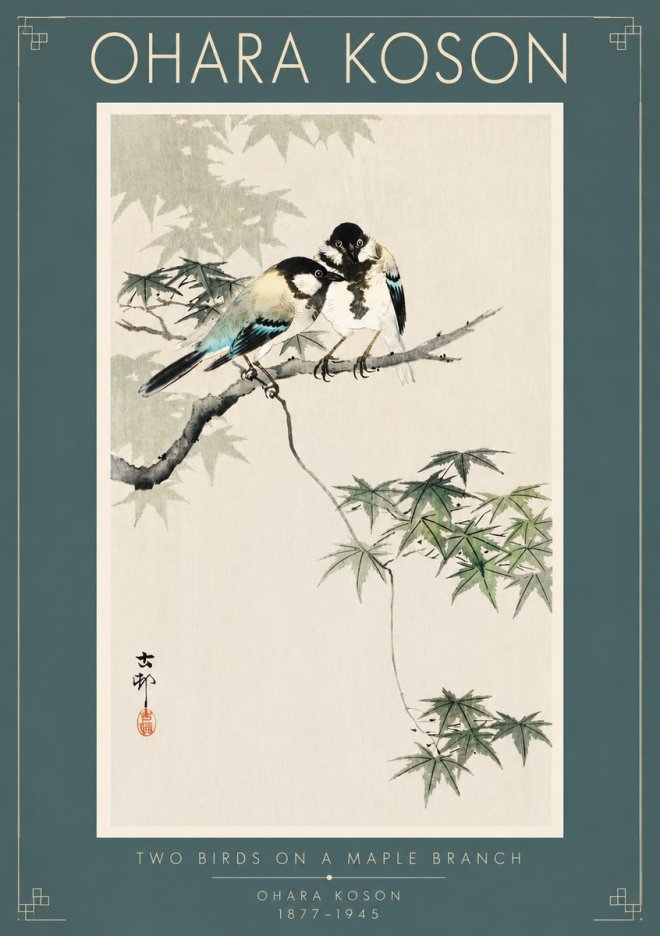 Ohara Koson Two Birds on a Maple Branch No5 - Affiche