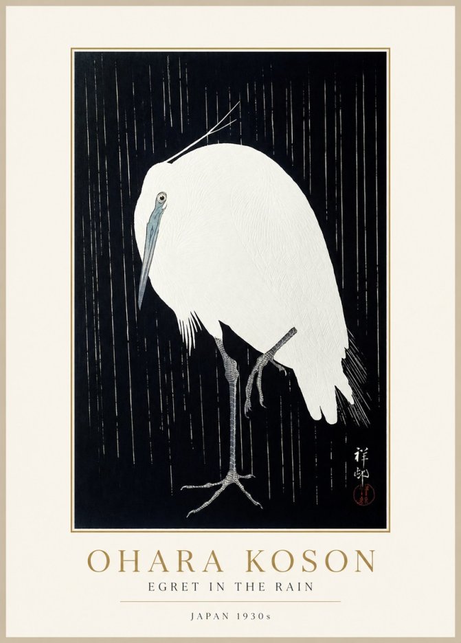 Ohara Koson Egret in the Rain I No1 - Affiche