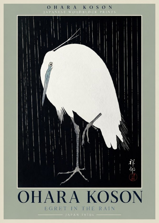 Ohara Koson Egret in the Rain I No2 - Affiche