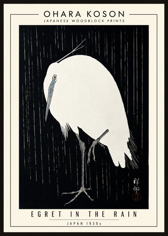 Ohara Koson Egret in the Rain I No3 - Affiche