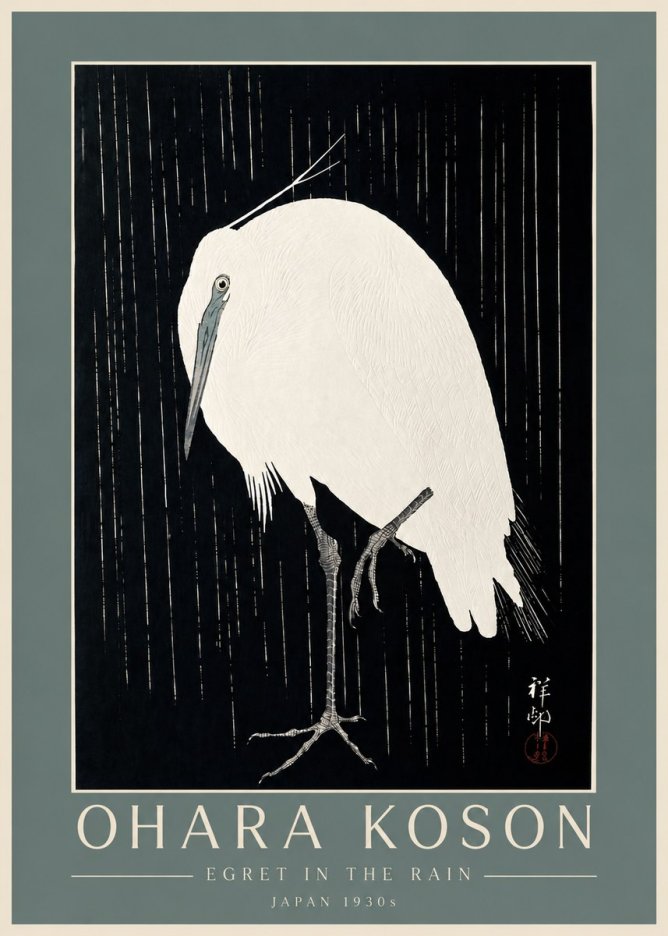 Ohara Koson Egret in the Rain I No4 - Affiche