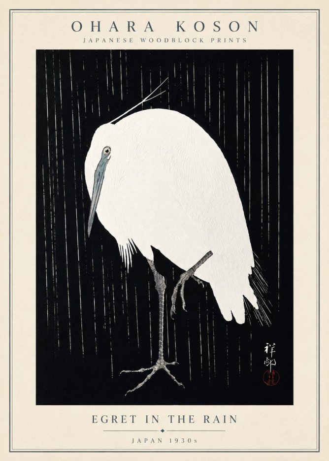 Ohara Koson Egret in the Rain I No5 - Affiche