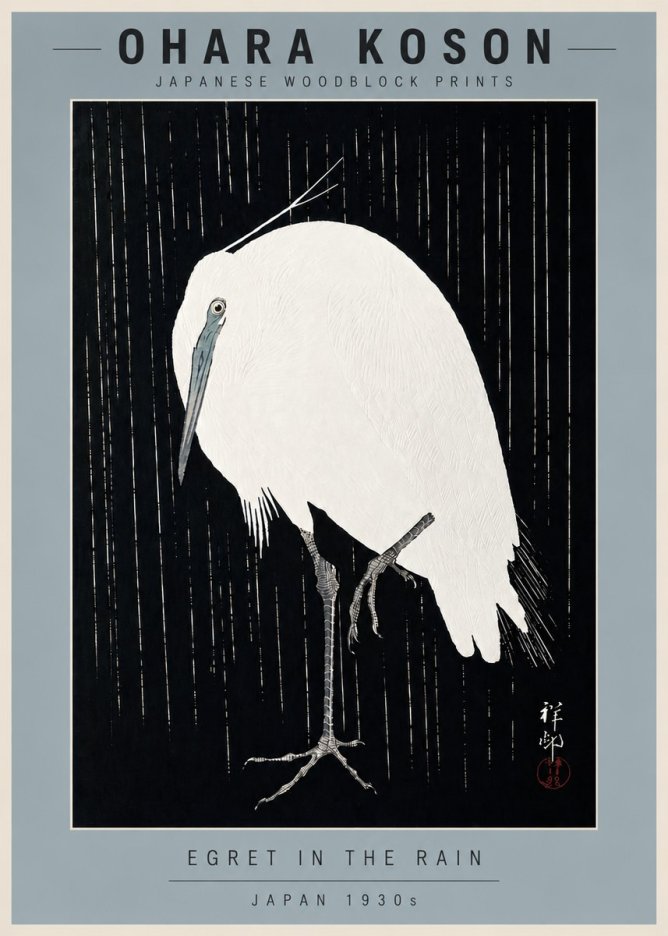 Ohara Koson Egret in the Rain I No6 - Affiche