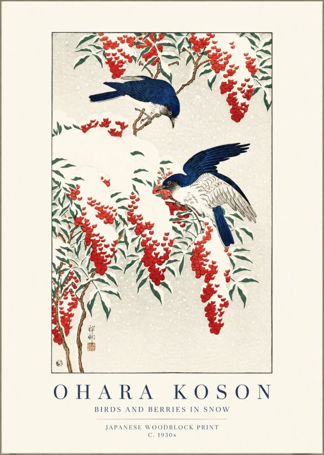Ohara Koson Birds and Berries in Snow No1 - Affiche