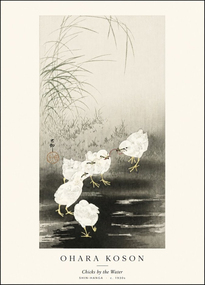 Ohara Koson Chicks by the Water No1 - Affiche