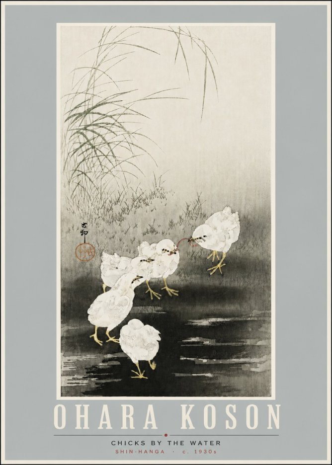 Ohara Koson Chicks by the Water No4 - Affiche
