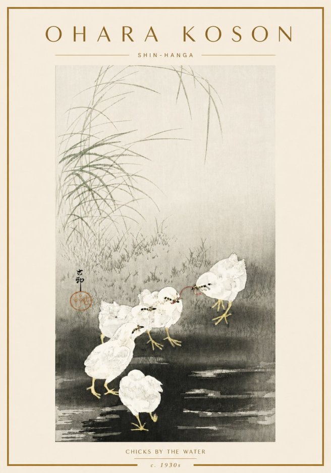 Ohara Koson Chicks by the Water No6 - Affiche