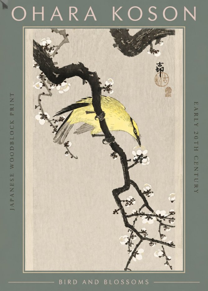 Ohara Koson Bird and Blossoms No2 - Affiche