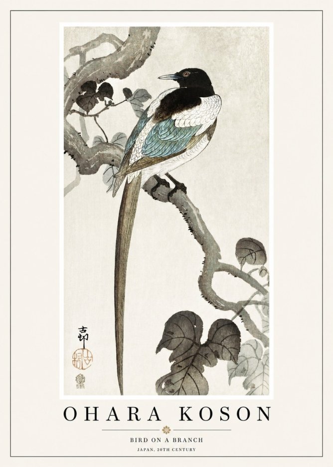 Ohara Koson Bird on a Branch IV No1 - Affiche