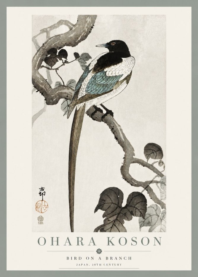 Ohara Koson Bird on a Branch IV No3 - Affiche