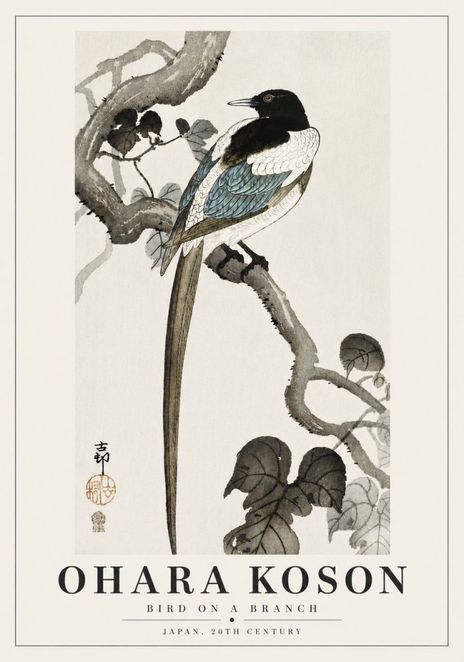 Ohara Koson Bird on a Branch IV No6 - Affiche